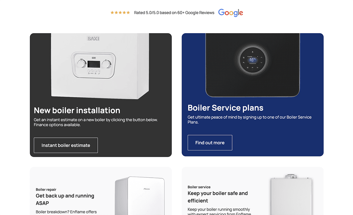 Enflame Heating website designed by BUILT