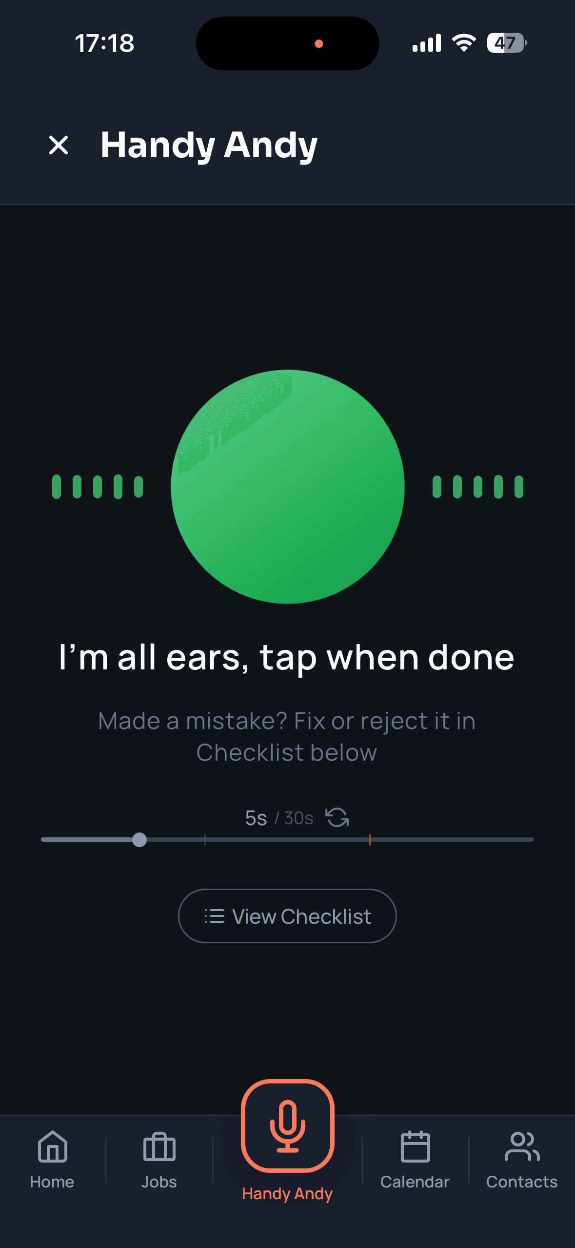Handy Andy listening — tap when done