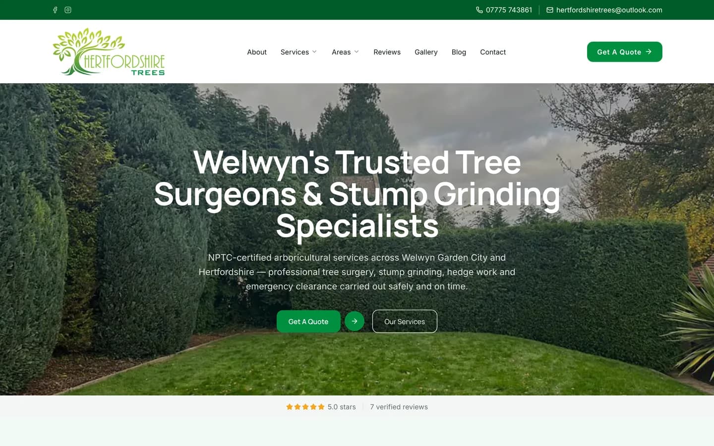 Hertfordshire Trees website built by BUILT